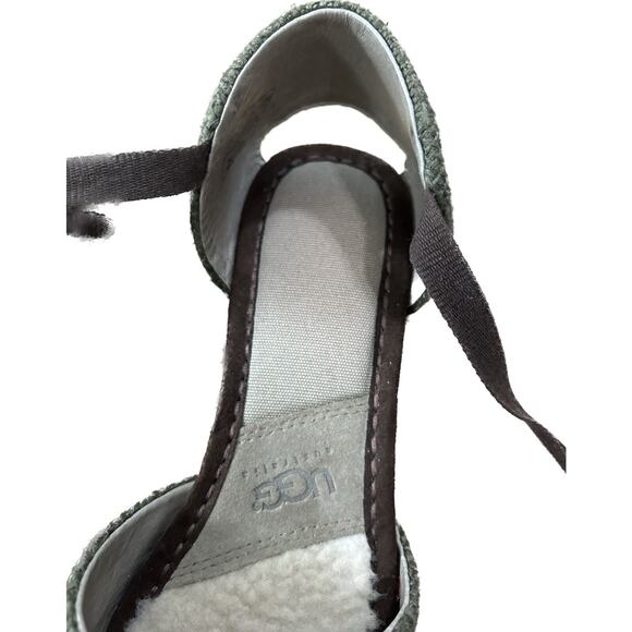 UGG Australia Mar Green Suede Espadrille Wedge Heels With Ankle Tie Size US 9 - Picture 6 of 11